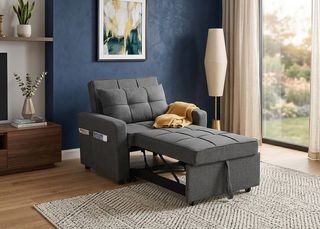 Sofá Cama 1 Plaza Tela Azul/Gris