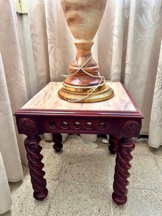 Mesita auxiliar madera y mármol