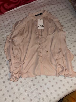 Camisa Zara Talla M Rosa Volantes