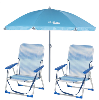 Pack de 2 sillas de playa antivuelco + sombrilla