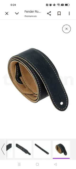 Fender Road Worn Strap Piel Negra. Logo Fender.