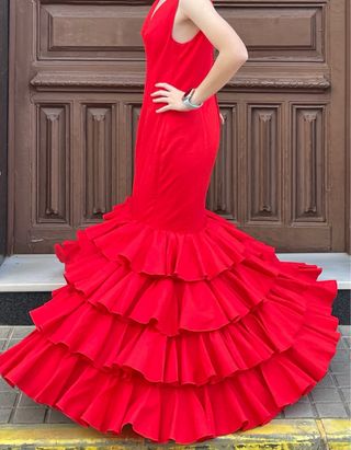 Traje de Flamenca Rojo Clavel Talla 38/40