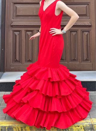 Traje de Flamenca Rojo Clavel Talla 38/40