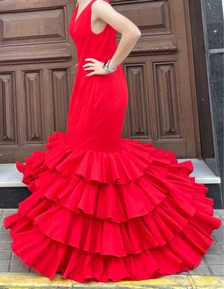 Traje de Flamenca Rojo Clavel Talla 38/40