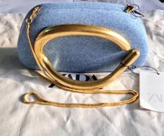 Bolso Clutch Zara Azul y Dorado