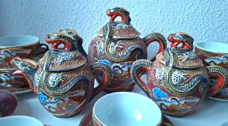 JUEGO DE CAFÉ/TE PORCELANA JAPÓN DRAGONWARE GEISHA