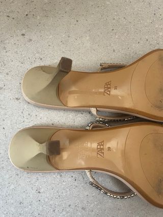 Sandalias Zara Tacon Mujer Beige Plata