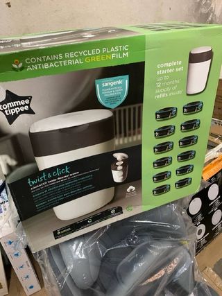 Tommee Tippee Twist and Click Advanced Windeleimer, umweltfreundliches System, inkl. 12x Nachfüllkassetten mit nachhaltig gewonnenem, antibakteriellem GREENFILM, Weiβ