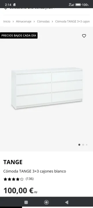 Cómoda TANGE 3+3 cajones blanca