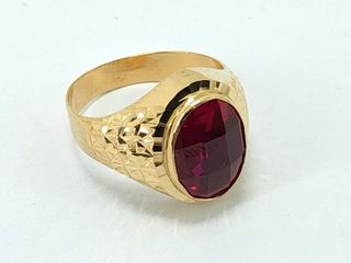 sello oro 18k con piedra con rubi