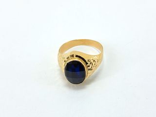 sello oro 18k con piedra con zafiro