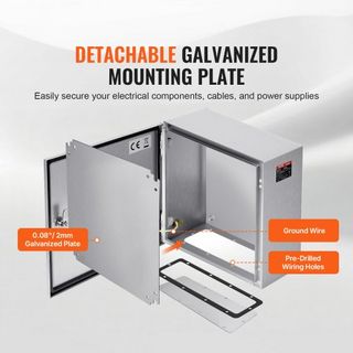 Caja de acero inoxidable NEMA, 300 x 300 x 200 mm, caja eléctrica NEMA 4X, impermeable y a prueba de polvo IP66, caja de conexión eléctrica para interiores/exteriores, con placa de montaje