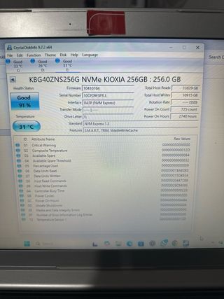 SSD NVMe 256GB M.2 2230 KIOXIA (muy rápido, 91% sa