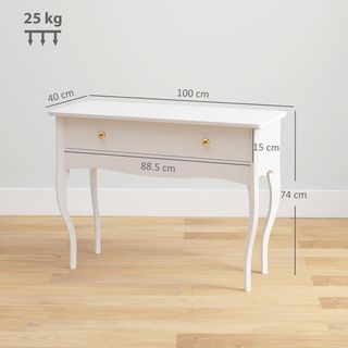 Consola de Entrada Elegante con Amplio Cajón de Almacenamiento, Mesa Consola de Madera con Patas Curvas, Mesa de Entrada para Dormitorio, Moderna, 100X40X74 Cm, Blanca