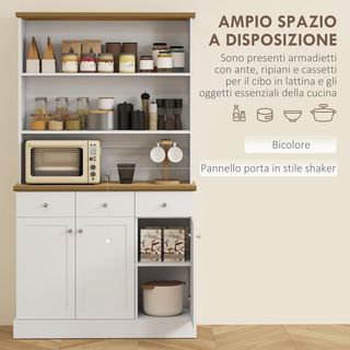 Credenza de Cocina Con 3 Estantes Abiertos, 3 Cajones Y 2 Armarios, Mueble Despensa Estrecho de Madera, para Sala de Estar, Comedor, 101X39X180.5 Cm, Blanco