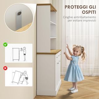 Credenza de Cocina Con 3 Estantes Abiertos, 3 Cajones Y 2 Armarios, Mueble Despensa Estrecho de Madera, para Sala de Estar, Comedor, 101X39X180.5 Cm, Blanco