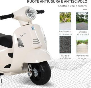 Moto Eléctrica para Niños 6V Con Licencia Oficial Vespa Batería, Scooter Eléctrico para Niños de 18-36 Meses Con Faros y Claxon, 66.5X38X52Cm, Blanco