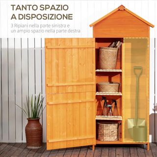 Cobertizo para Herramientas de Jardín de Madera de Abeto con 2 Puertas, Caseta de Herramientas de Jardín con 3 Estantes, Techo Inclinado para Terraza Patio, 84X52X188 Cm, Naranja