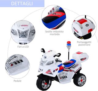 Moto Eléctrica para Niños de 3-5 Años Scooter Eléctrico Juguete 3 Ruedas Con Música, Velocidad 3Km/H, Luces 112×51×72.5Cm