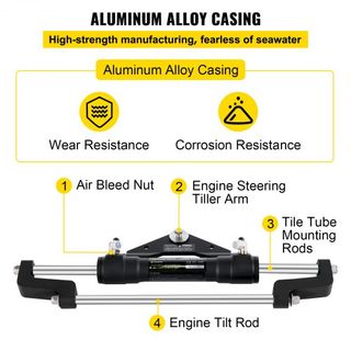 Cilindro de dirección hidráulica 300HP, kit de dirección marina de montaje frontal hidráulico para fuera de borda sin manguera hidráulica y timón para sistema de dirección de barco