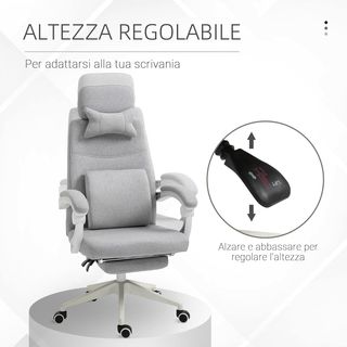 Silla De Oficina Ergonómica, Silla De Escritorio Con Ruedas, Cojín Lumbar, Reposacabezas Y Reposapiés Extraíble, Gris 62X68X117-127Cm
