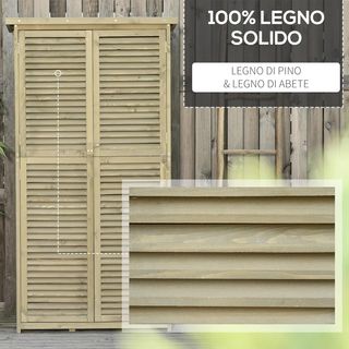 Caseta de Herramientas de Jardín de Madera de Abeto y Pino con 4 Compartimentos, Armario de Exterior para Herramientas de Jardín con Techo Impermeable, 87X46.5X160Cm, Gris