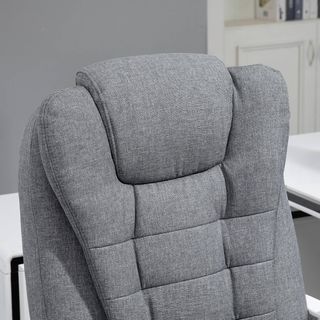 Silla de Oficina Masajeadora 6 Puntos Vibrante, Calentada y Reposapiés, Silla de Escritorio Acolchada Reclinable en Tejido de Terciopelo y Lino Transpirable con Control Remoto y Altura Regulable, Gris