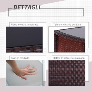 Conjunto de 2 Piezas de Muebles de Jardín en Rattan Ahorra Espacio con 1 Mesa 66X50X73 Cm y 2 Sillas 44X51X69.5 Cm con Cojines, Marrón y Beige