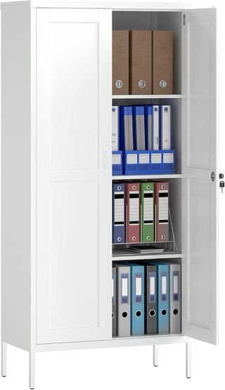 Armario Portadocumentos de 2 Puertas de Acero, Archivador de Oficina con Estantes Regulables y Cerradura, Mueble Multiusos para Almacenamiento, para Oficina, Estudio, Casa, 80X40X175 Cm, Blanco