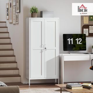 Armario Portadocumentos de 2 Puertas de Acero, Archivador de Oficina con Estantes Regulables y Cerradura, Mueble Multiusos para Almacenamiento, para Oficina, Estudio, Casa, 80X40X175 Cm, Blanco