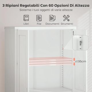 Armario Portadocumentos de 2 Puertas de Acero, Archivador de Oficina con Estantes Regulables y Cerradura, Mueble Multiusos para Almacenamiento, para Oficina, Estudio, Casa, 80X40X175 Cm, Blanco