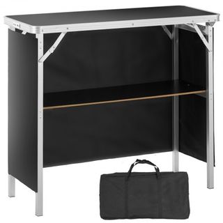 Mesa Podio Portátil para Feria, 97,5 × 38,5 × 87 cm, Mostrador de Exhibición con Pared, Mesa de Promoción Plegable para Retail con Estante de Almacenamiento y Bolsa de Transporte