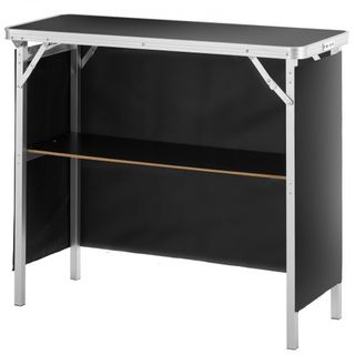 Mesa Podio Portátil para Feria, 97,5 × 38,5 × 87 cm, Mostrador de Exhibición con Pared, Mesa de Promoción Plegable para Retail con Estante de Almacenamiento y Bolsa de Transporte