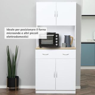 Mobile da Cucina Alto 180Cm Con 2 Ante e Cassetto, Credenza in Legno Con Ripiani Regolabili, per Cucina, Sala da Pranzo e Soggiorno, 80X40X180 Cm, Bianco