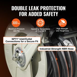 Carrete de Manguera de Combustible, 19.05 mm x 20.12 m, Carrete de Manguera Diesel Retráctil Extra Largo, Construcción de Acero Carbono de Alta Resistencia con Boquilla Automática de Combustible, ...