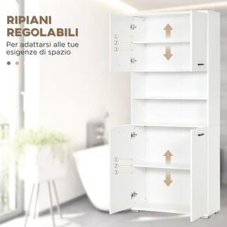 Mueble de Baño Moderno Con 2 Armarios Con Puertas Y 2 Estantes Abiertos, en Aglomerado, 80X33.5X190 Cm, Blanco