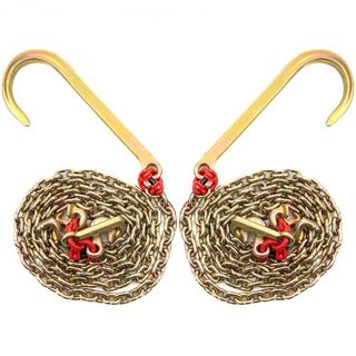 Cadena J Hook, 2PCS 5/16" x 10' G80 15" Shank Largo Cadena de Remolque J Hook con Gancho de Clúster RTJ y Gancho de Agarre, Carga de Trabajo de 5400 lbs, Cadena de Transporte Pesada para Remolque ...