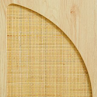 Credenza stile Boho a 2 ante, mobile soggiorno con 2 ripiani interni, gambe in acciaio e inserti in rattan, 80X39X101.8Cm, naturale