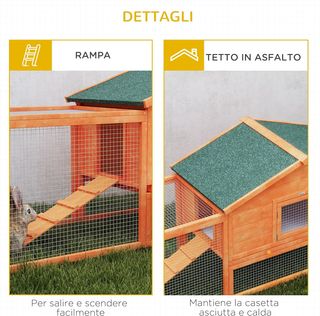 Conigliera Esterna Con Casetta E 2 Recinti, Gabbia Per Conigli E Piccoli Animali Con Rampe, 309X69.5X87Cm, Arancione