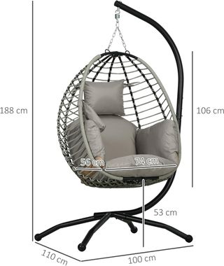 Silla Colgante Con Cojín Acolchado, Silla Colgante Balancín Con Asiento Plegable Y Estructura De Acero Y Cuerda, Gris