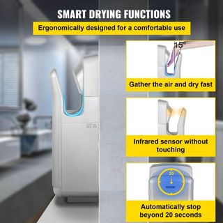 Secador de Manos Jet, Secador de Manos Eléctrico Comercial de Alta Calidad, Secador de Manos de ABS con Filtración HEPA, Secador de Manos Montado en la Pared, Secador de Manos Vertical de 2000W 22...