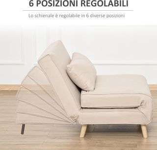 Sillón Cama 3 en 1 Con Respaldo Reclinable en 6 Posiciones y 4 Patas Retráctiles, Sillón Cama Individual en Tejido Efecto Lino Transpirable, 94X78X80 Cm, Beige