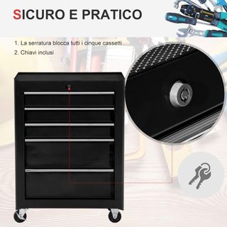 Carro Porta Utensilios Herramientas Equipos Con Cajonera Negra 61.5 X 33 X 82.5Cm