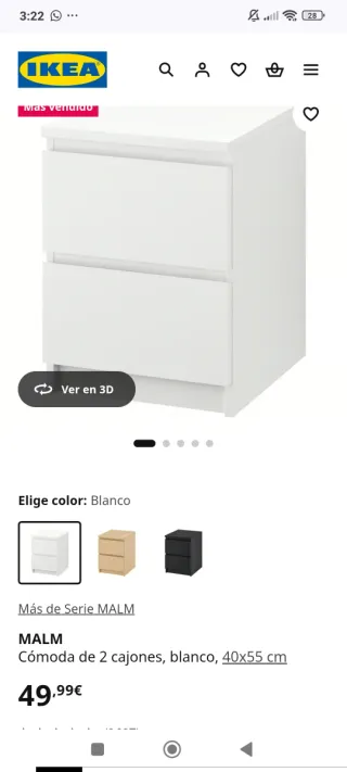 Cómoda Malm 2 cajones blanca IKEA