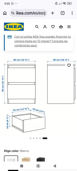 Cómoda Malm 2 cajones blanca IKEA