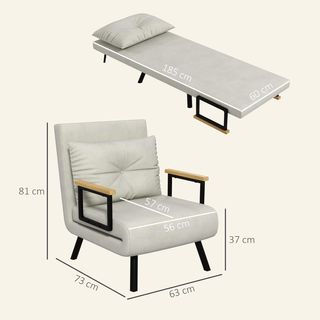 Sillón Cama 4 en 1, Sillón Plegable Con Respaldo Regulable en 5 Posiciones, Sofá Cama Con Cojín, Asiento Acolchado, en Terciopelo para Casa y Oficina, 63X73X81 Cm, Blanco Crema