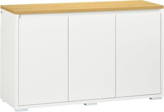 Mueble Multiusos Con 2 Armarios de 2 Niveles, Credenza Móvil de Cocina Con Estante Regulable, 120X37X75Cm, Blanco y Color Madera