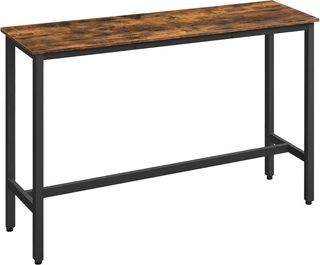 Mesa de Bar Rectangular Estrecha, Mesa de Cocina, Mesa de Comedor, Estructura de Metal, 40 X 140 X 90 Cm, Fácil de Montar, Diseño Industrial, Marrón Vintage y Negro Tinta LBT140B01