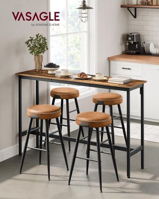 Mesa de Bar Rectangular Estrecha, Mesa de Cocina, Mesa de Comedor, Estructura de Metal, 40 X 140 X 90 Cm, Fácil de Montar, Diseño Industrial, Marrón Vintage y Negro Tinta LBT140B01