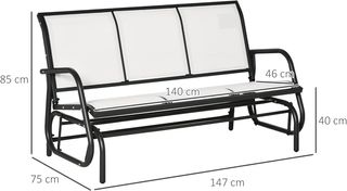 Banco de Columpio de Jardín para 3 Personas en Metal y Tela de Malla Transpirable, 147X70X85Cm, Beige